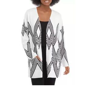 Black and White Geometric Cardigan Sweater